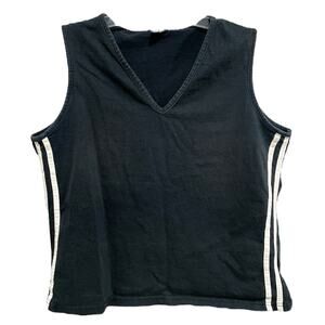Vintage Y2K Argee Side Stripe Tank Top Size Large Black Skater Sleeveless Cotton